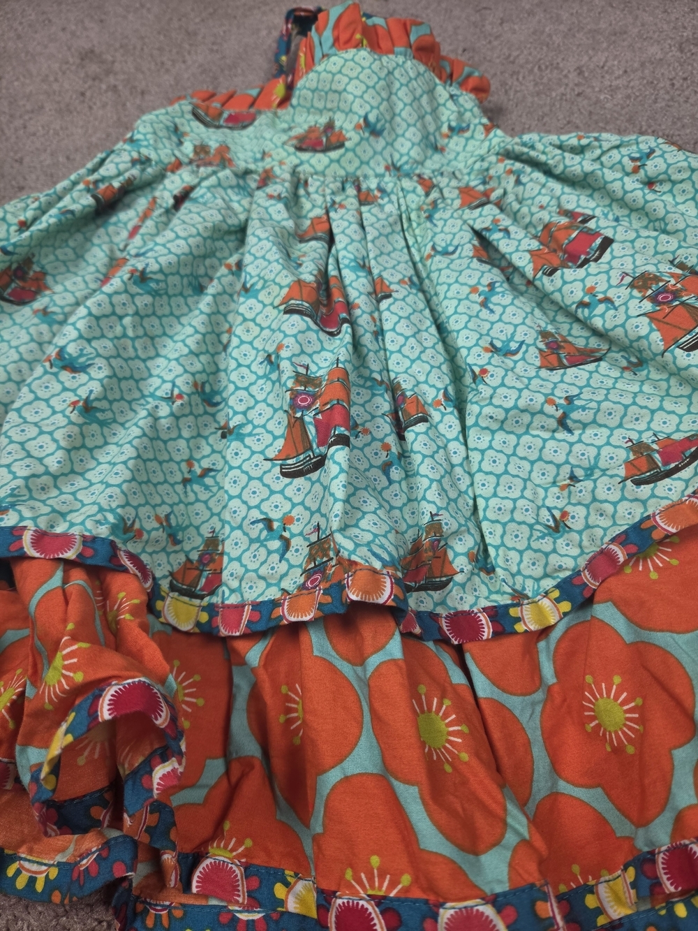 Jelly The Pug Girls Blue and Orange Floral Boat Dress - Picture 7 of 9